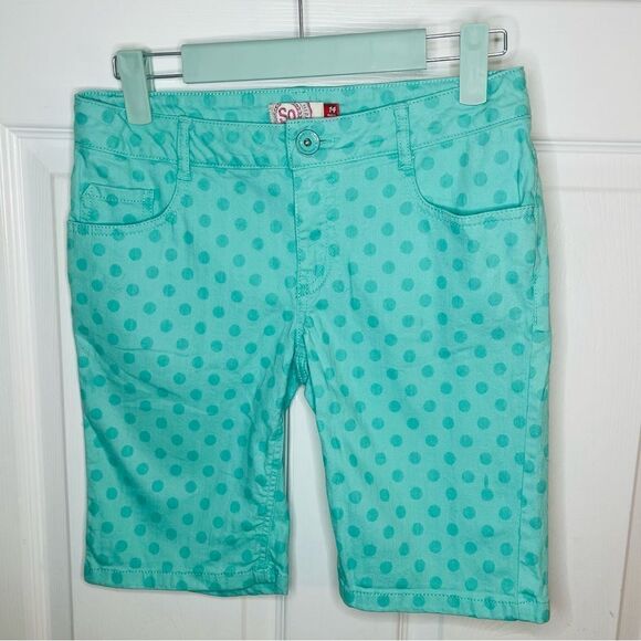 SO Polka Dot Bermuda Jean Shorts Mint Green Cotton Blend Girls 14 - Picture 2 of 7